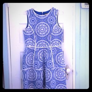 Taylor blue & white sleeveless linen dress size 12